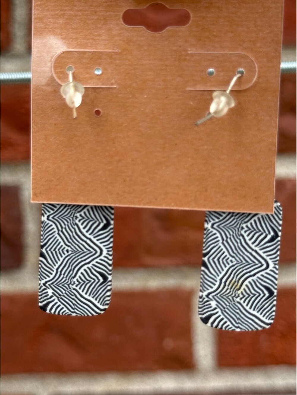 Handmade Polymer Clay Earrings Black Maroon with Pearl Like Bead - Picture 4 of 4
